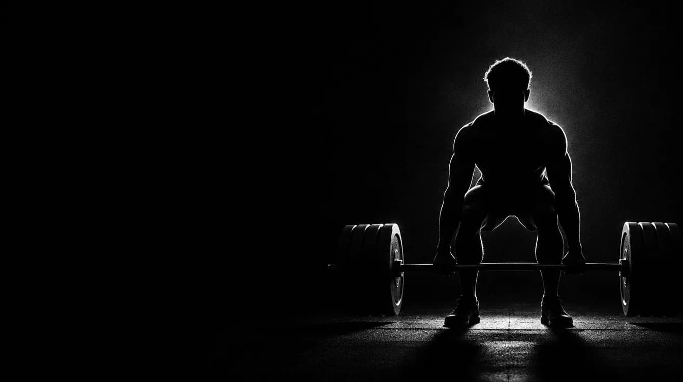 Atleta a contraluz a punto de levantar una barra con discos